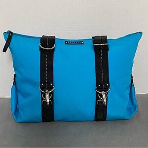 Lauren Ralph Lauren Blue Nylon Leather Trim Shoulder Bag Tote Purse